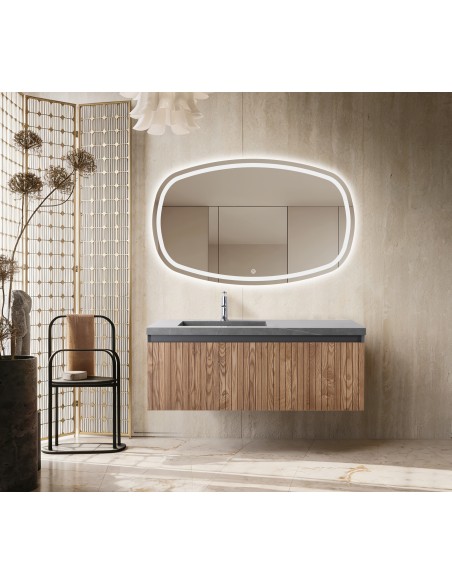 Conjunto de baño Eron 120 cm suspendido de Armobany en Roble con lavabo y espejo LED