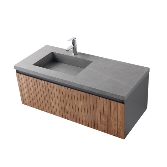 Conjunto de baño Eron 120 cm suspendido de Armobany en Roble con lavabo y espejo LED