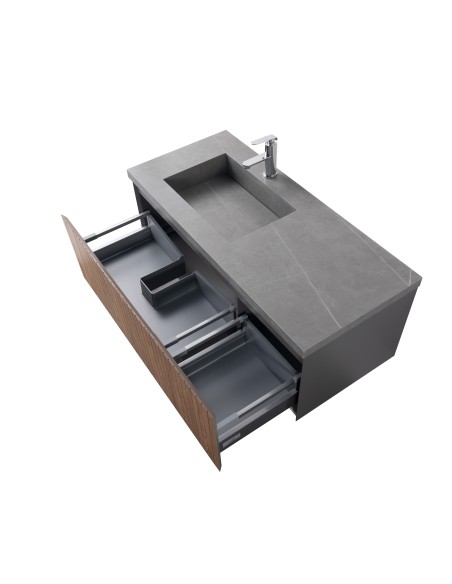 Conjunto de baño Eron 120 cm suspendido de New Bath en Roble con lavabo y espejo LED