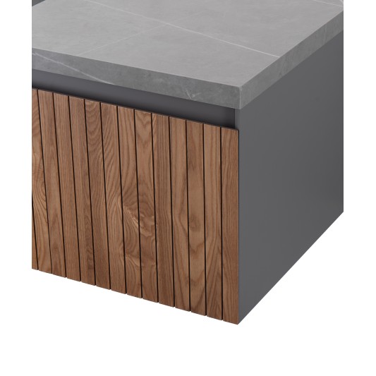 Conjunto de baño Eron 120 cm suspendido de New Bath en Roble con lavabo y espejo LED