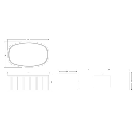 Conjunto de baño Eron 120 cm suspendido de New Bath en Roble con lavabo y espejo LED · Plano técnico