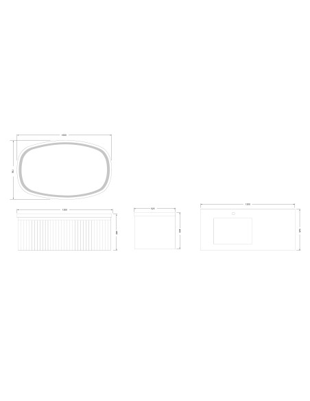 Conjunto de baño Eron 120 cm suspendido de Armobany en Roble con lavabo y espejo LED · Plano técnico
