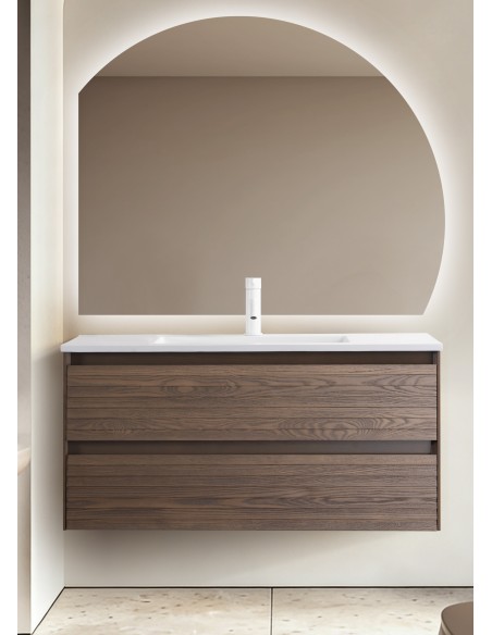 Conjunto de baño Savoy 100 cm suspendido de Armobany en Nogal con lavabo y espejo LED