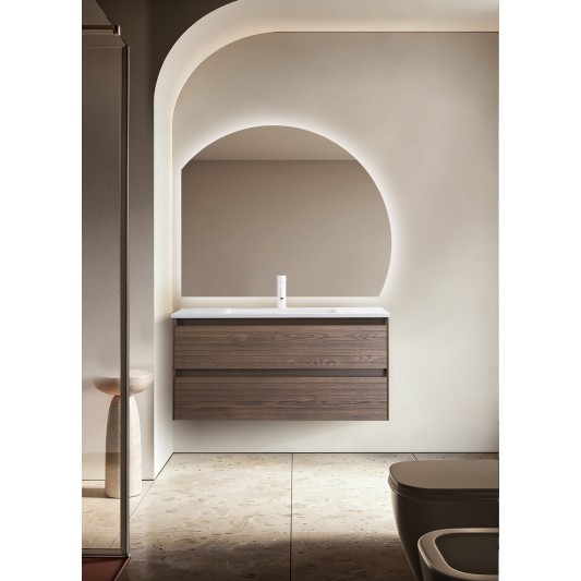 Conjunto de baño Savoy 100 cm suspendido de Armobany en Nogal con lavabo y espejo LED 2