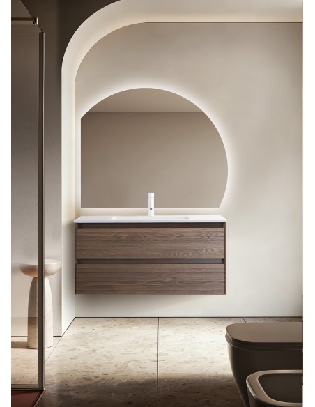 Conjunto de baño Savoy 100 cm suspendido de Armobany en Nogal con lavabo y espejo LED