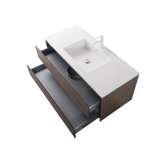 Conjunto de baño Savoy 100 cm suspendido de Armobany en Nogal con lavabo y espejo LED