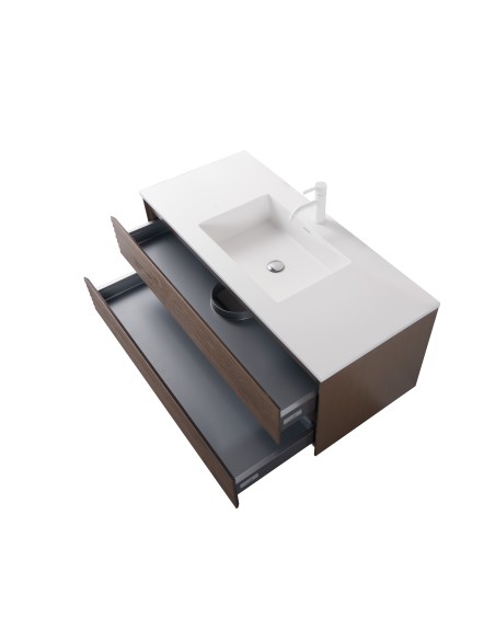 Conjunto de baño Savoy 100 cm suspendido de Armobany en Nogal con lavabo y espejo LED