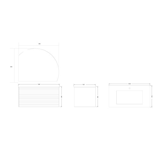 Conjunto de baño Savoy 100 cm suspendido de New Bath en Nogal con lavabo y espejo LED · Plano técnico