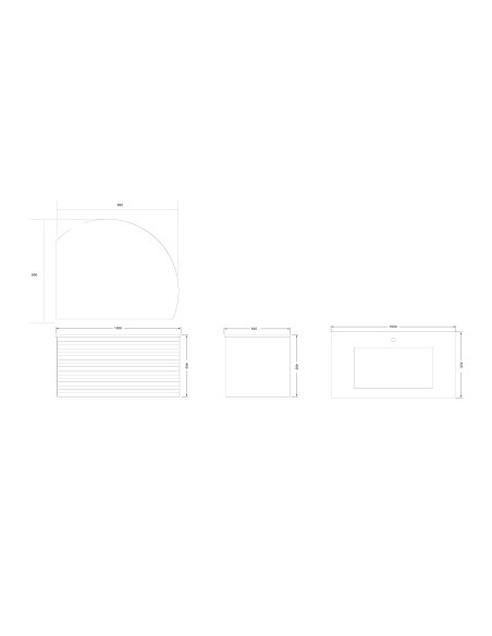 Conjunto de baño Savoy 100 cm suspendido de Armobany en Nogal con lavabo y espejo LED · Plano técnico