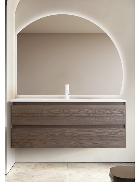 Conjunto de baño Savoy 120 cm suspendido de Armobany en Nogal con lavabo y espejo LED