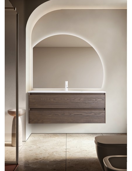 Conjunto de baño Savoy 120 cm suspendido de New Bath en Nogal con lavabo y espejo LED