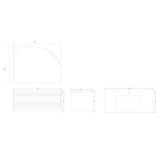 Conjunto de baño Savoy 120 cm suspendido de Armobany en Nogal con lavabo y espejo LED · Plano técnico