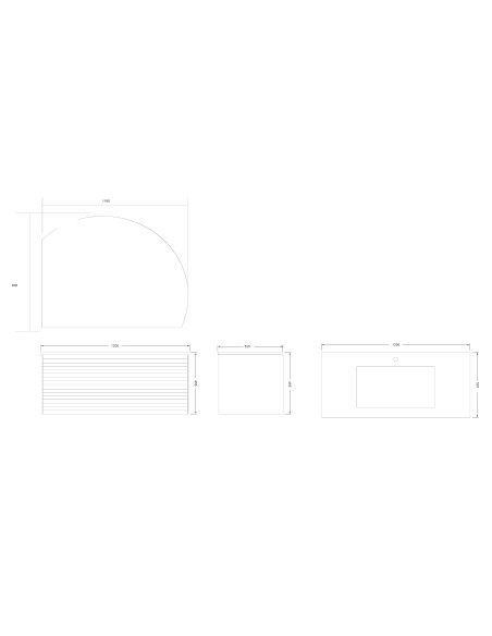 Conjunto de baño Savoy 120 cm suspendido de New Bath en Nogal con lavabo y espejo LED · Plano técnico