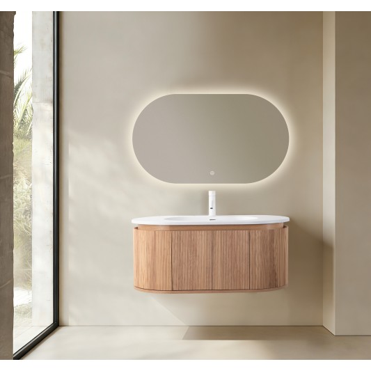 Conjunto de baño Legna 100 cm suspendido de Armobany en Roble con lavabo y espejo LED