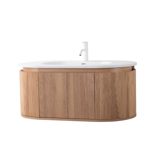 Conjunto de baño Legna 100 cm suspendido de New Bath en Roble con lavabo y espejo LED