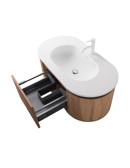 Conjunto de baño Legna 100 cm suspendido de Armobany en Roble con lavabo y espejo LED