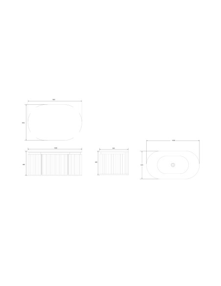 Conjunto de baño Legna 100 cm suspendido de New Bath en Roble con lavabo y espejo LED · Plano técnico