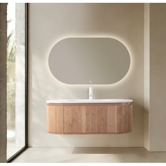 Conjunto de baño Legna 120 cm suspendido de Armobany en Roble con lavabo y espejo LED