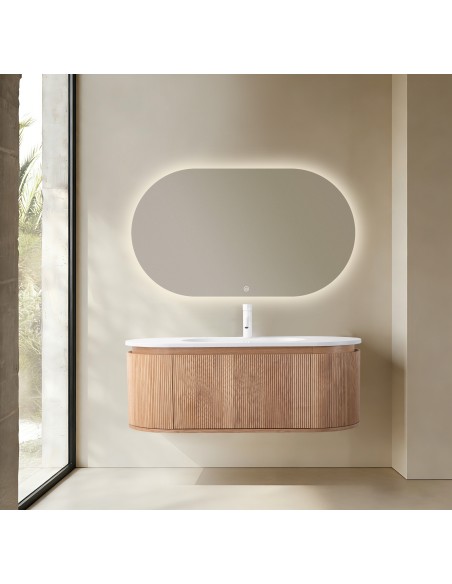 Conjunto de baño Legna 120 cm suspendido de New Bath en Roble con lavabo y espejo LED