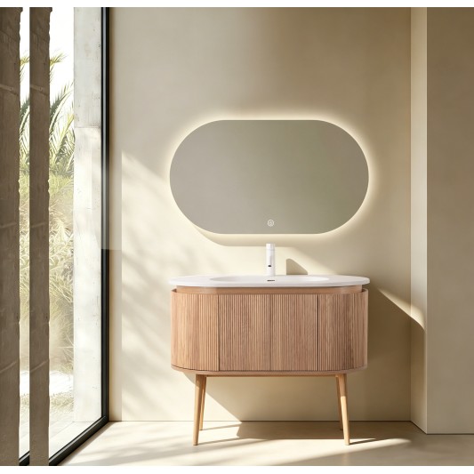 Conjunto de baño Legna 100 cm con patas de Armobany en Roble con lavabo y espejo LED