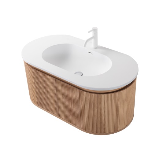 Conjunto de baño Legna 100 cm con patas de Armobany en Roble con lavabo y espejo LED 2