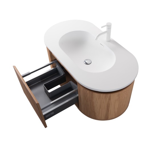 Conjunto de baño Legna 100 cm con patas de Armobany en Roble con lavabo y espejo LED