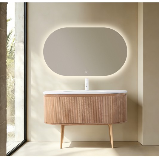Conjunto de baño Legna 120 cm con patas de Armobany en Roble con lavabo y espejo LED