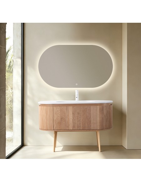Conjunto de baño Legna 120 cm con patas de New Bath en Roble con lavabo y espejo LED