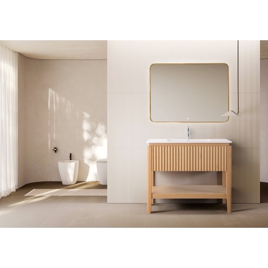 Conjunto de baño Natura 100 cm con patas de Armobany en Roble con lavabo y espejo LED