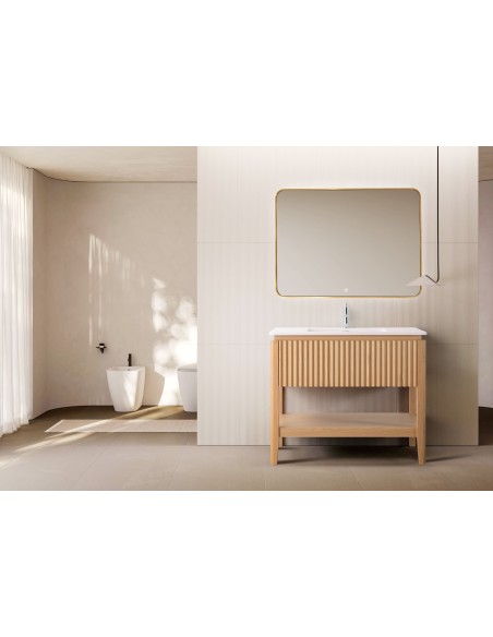Conjunto de baño Natura 100 cm con patas de Armobany en Roble con lavabo y espejo LED