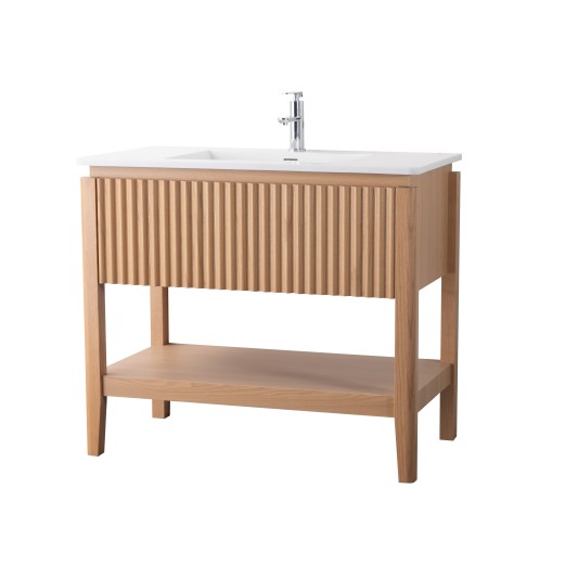 Conjunto de baño Natura 100 cm con patas de New Bath en Roble con lavabo y espejo LED