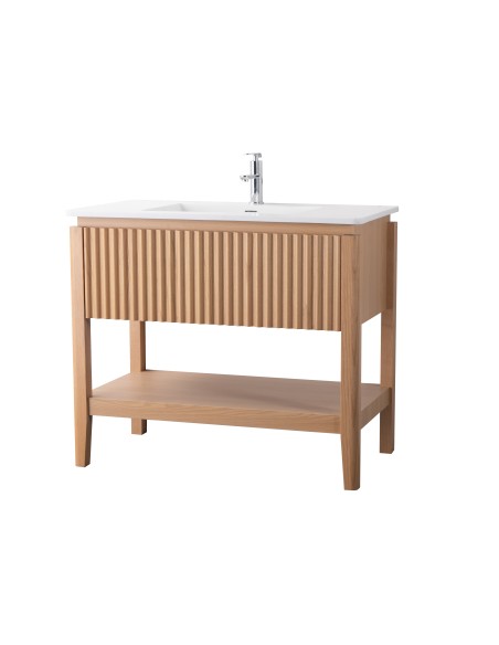Conjunto de baño Natura 100 cm con patas de Armobany en Roble con lavabo y espejo LED