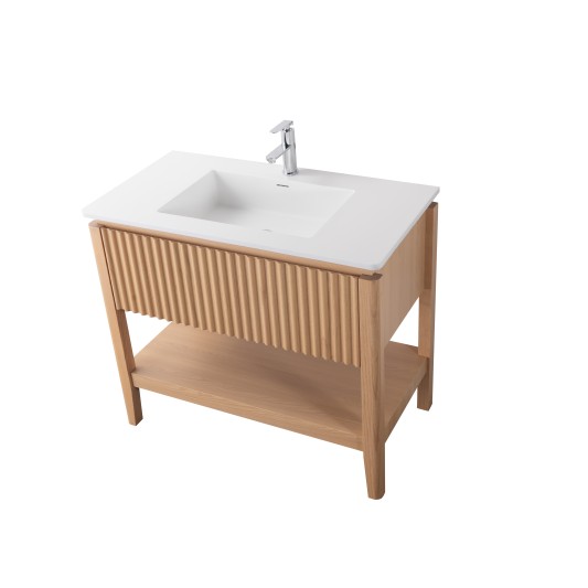 Conjunto de baño Natura 100 cm con patas de Armobany en Roble con lavabo y espejo LED