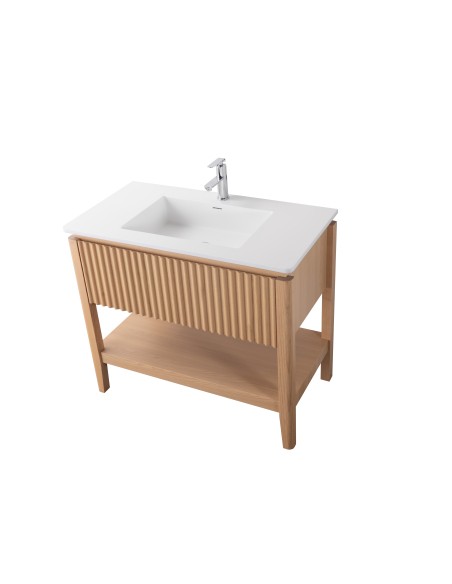 Conjunto de baño Natura 100 cm con patas de Armobany en Roble con lavabo y espejo LED