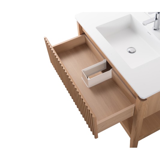 Conjunto de baño Natura 100 cm con patas de Armobany en Roble con lavabo y espejo LED