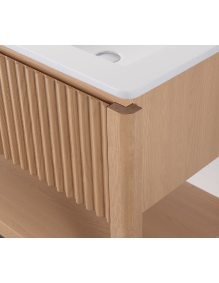 Conjunto de baño Natura 100 cm con patas de Armobany en Roble con lavabo y espejo LED