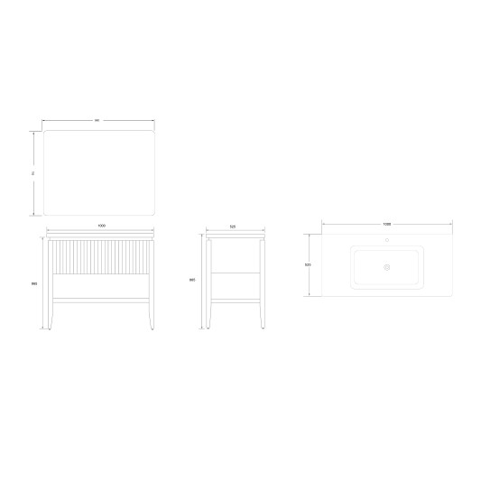 Conjunto de baño Natura 100 cm con patas de New Bath en Roble con lavabo y espejo LED · Plano técnico