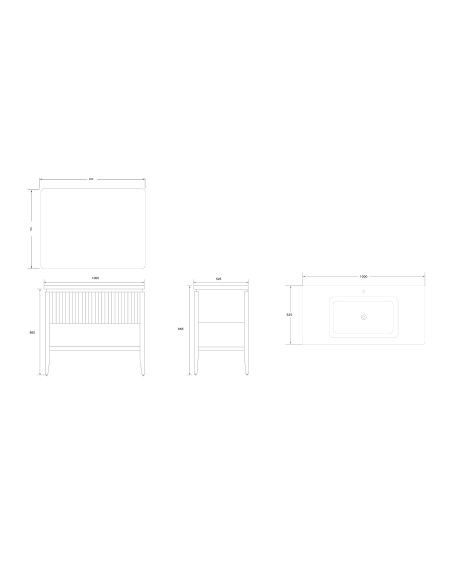 Conjunto de baño Natura 100 cm con patas de New Bath en Roble con lavabo y espejo LED · Plano técnico
