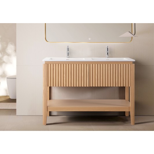 Conjunto de baño Natura 120 cm con patas de Armobany en Roble con lavabo y espejo LED