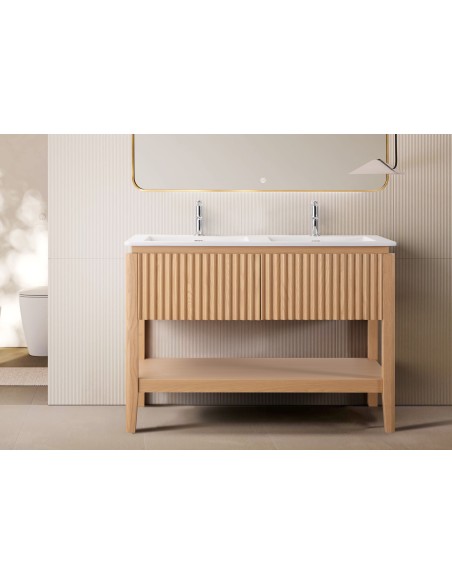 Conjunto de baño Natura 120 cm con patas de Armobany en Roble con lavabo y espejo LED
