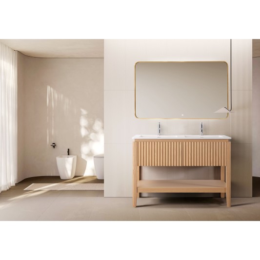 Conjunto de baño Natura 120 cm con patas de Armobany en Roble con lavabo y espejo LED 2