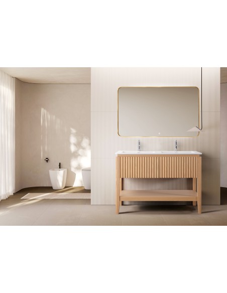 Conjunto de baño Natura 120 cm con patas de New Bath en Roble con lavabo y espejo LED