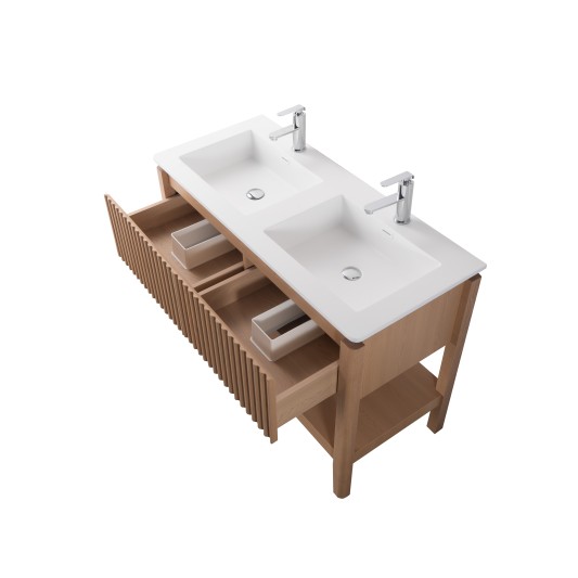 Conjunto de baño Natura 120 cm con patas de Armobany en Roble con lavabo y espejo LED