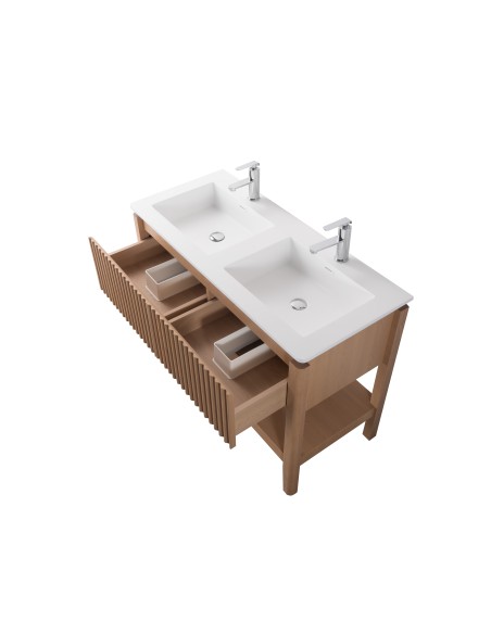Conjunto de baño Natura 120 cm con patas de New Bath en Roble con lavabo y espejo LED