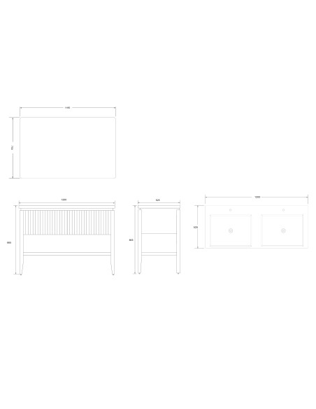 Conjunto de baño Natura 120 cm con patas de Armobany en Roble con lavabo y espejo LED · Plano técnico
