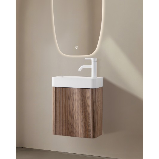 Conjunto de baño Zenna 40 cm suspendido de New Bath en Nogal con lavabo y espejo LED