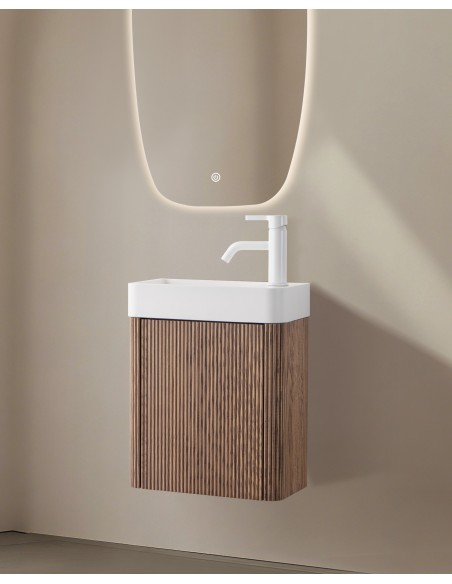 Conjunto de baño Zenna 40 cm suspendido de Armobany en Nogal con lavabo y espejo LED