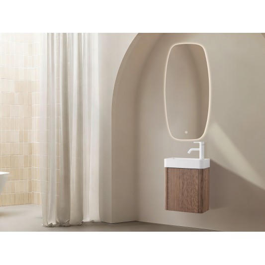 Conjunto de baño Zenna 40 cm suspendido de Armobany en Nogal con lavabo y espejo LED