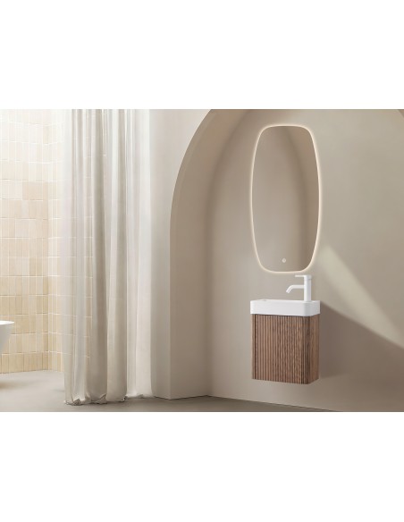 Conjunto de baño Zenna 40 cm suspendido de Armobany en Nogal con lavabo y espejo LED
