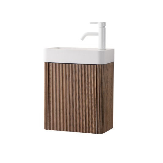 Conjunto de baño Zenna 40 cm suspendido de Armobany en Nogal con lavabo y espejo LED